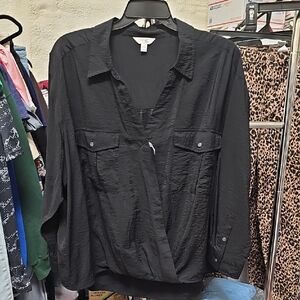 Nwt 4X Black Long Sleeve Blouse 1 Button Closure